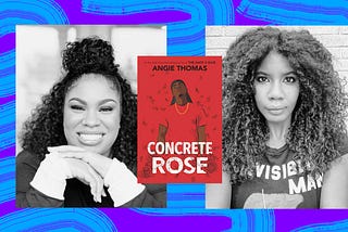 Angie Thomas and Nic Stone with the cover of “Concrete Rose.”