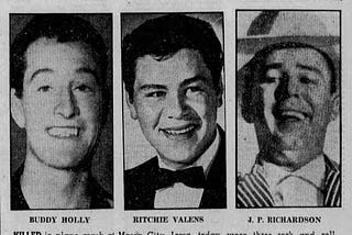 Above: Associated Press newspaper clipping on The Day the Music Died, February 3, 1959, courtesy of the Vancouver Sun and Wikipedia Commons.