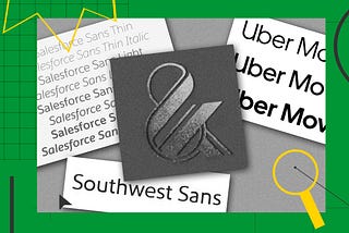 A collage of different images with various brand custom fonts like “Salesforce Sans,” “Southwest Sans,” and “Uber Moves.”