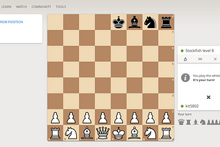 Shows Lichess Board Editor with a drill position with White to play in starting position. Black has no pawns, only the king, knight bishop and rook.