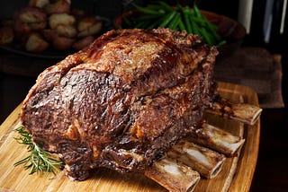 A prime rib roast before it’s carved.