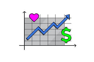Illustration of graph with heart upward zig zag arrow and dollar sign