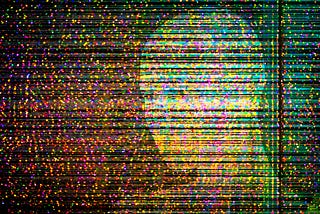 Colorful data visualization with a human face silhouette.