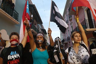 JULY 19, 2019: Protesters demonstrate against Ricardo Rossello, the Governor of Puerto Rico in San Juan.