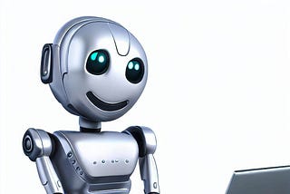 Imagem de um robô escrevendo em um notebook, imagem gerada no Bing com tecnologia Dall-e