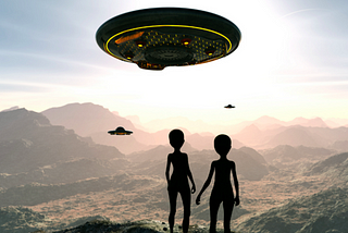 Image of UFOs and aliens.
