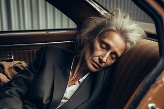 Middle-aged homeless woman sleeping in back of a car