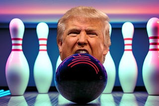 Bowling ball rushes toward angry Trump