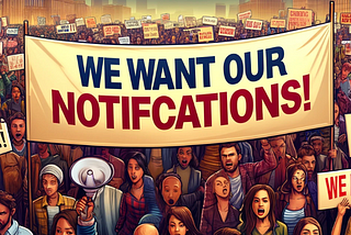 Medium users taking to the streets in protest to demand their notifications / created by author in Dream app