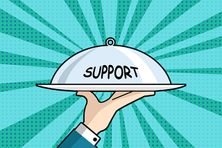 Illustration of water holding a platter with the word “Support”