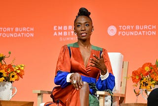 A photo of Angelica Ross speaking at the 2020 Embrace Ambition Summit.