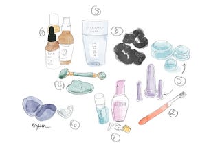 An illustration of various beauty products