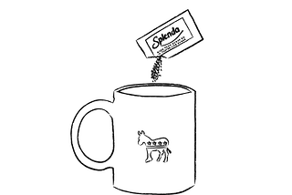 An illustration of a packet of Splenda being poured into a mug with an image of the Democratic donkey.