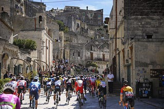 Cyclists race during the early days of Giro d’Italia 2020