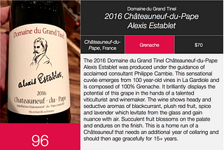 2016 Domaine du Grand Tinel Châteauneuf-du-Pape Alexis Establet: 96 Points