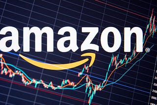 Multiple exposure photo of the Amazon logo juxtaposed over a generic stock chart.