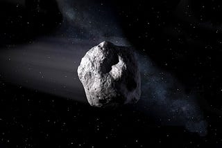 An illustration of an asteroid in space.