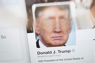 A photo illustration of a distorted Donald J. Trump’s Twitter profile.