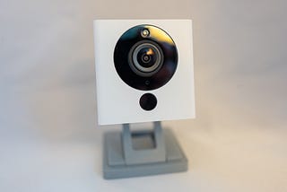 A close-up of the personal surveillance camera from smart camera company Wyze.