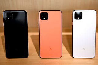 The new Google Pixel 4 phone is on display during a Google product launch event called Made by Google 19 on October 15, 2019