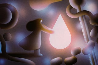 An illustration of a woman holding a glowing tear drop.