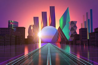 An artistic rendering of a techno-futuristic city with modern skyscrapers and uniquely shaped structures.