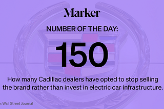 150 — How many Cadillac dealers have opted to stop selling the brand rather than invest in electric car infrastructure.