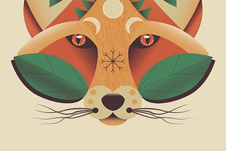 Vector illustration of a Sierra Nevada Red Fox that contains symbols from its habitat.