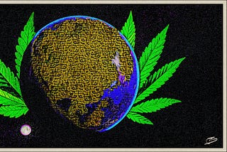 Planet earth covered with marijuana plants
