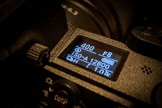The aperture, shutter speed, and ISO settings on a camera
