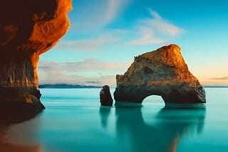 Rock formations in a turquise sea