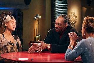 Snoop Dogg, Jada Pinkett Smith, Willow Smith, and Gammy in conversation during an episode of Red Table Talk.