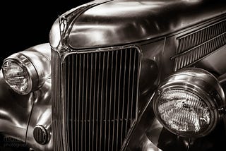 A 1936 Ford sedan, made of stainless steel, on display at the Heinz History Center in Pittsburgh.