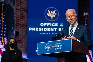 President- elect Joe Biden answer questions from the press at the Queen in Wilmington, DE on November 10, 2020.