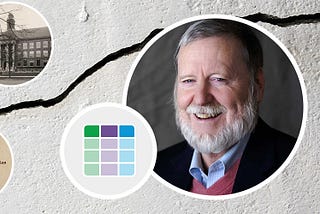 Background of a crack in concrete along with images of David Rose, the UDL Guidelines icon, and other vintage school-related items.
