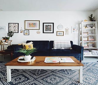 living room with clean minimalist Airbnb style