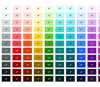 The new colour palette showing the 10 new colours with 11 levels of luminosity