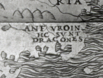 There be dragons in Latin on old map