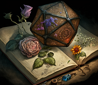 “poems, flowers, dungeons and dragons united, digital art — ar 3:2 — v 4”, Midjourney