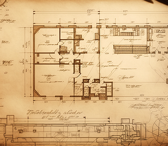 Old architectural blueprint of a small building