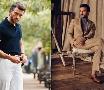 An image showcasing men’s fashion featuring a model or man wearing stylish attire, possibly a tailored suit, shirt, and accessories, presenting a sophisticated and fashionable look.