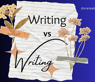 Title: Writing vs *Writing*. Background: paper and fancy dried flowers