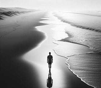 Silhouette image of person walking on beach to illustrate post