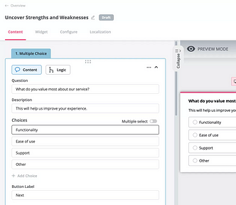 Creating close-ended survey questions in Userpilot.