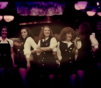 1970s era waitresses in hotpants uniform