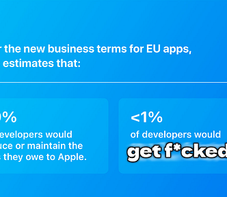 A graphic showing that under the new terms <1% of developers would get f*cked