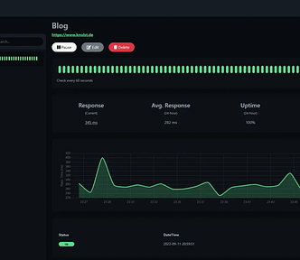 Dashboard overview in Uptime Kuma after deploying it with Docker and Traefik to monitor a website