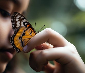 Little girl with monarch butterfly