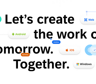 Image concept with “let’s create the work of tomorrow. Together” written on it.