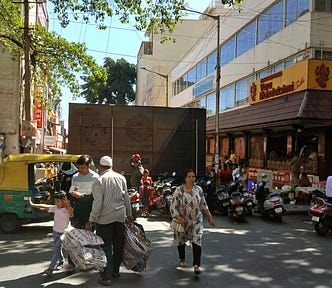 Busy market street in Malleswaram Bangalore, India